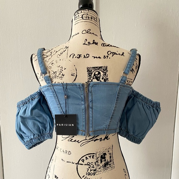 Parisian Denim Corset Cold Shoulder Bustier top - Picture 4 of 17